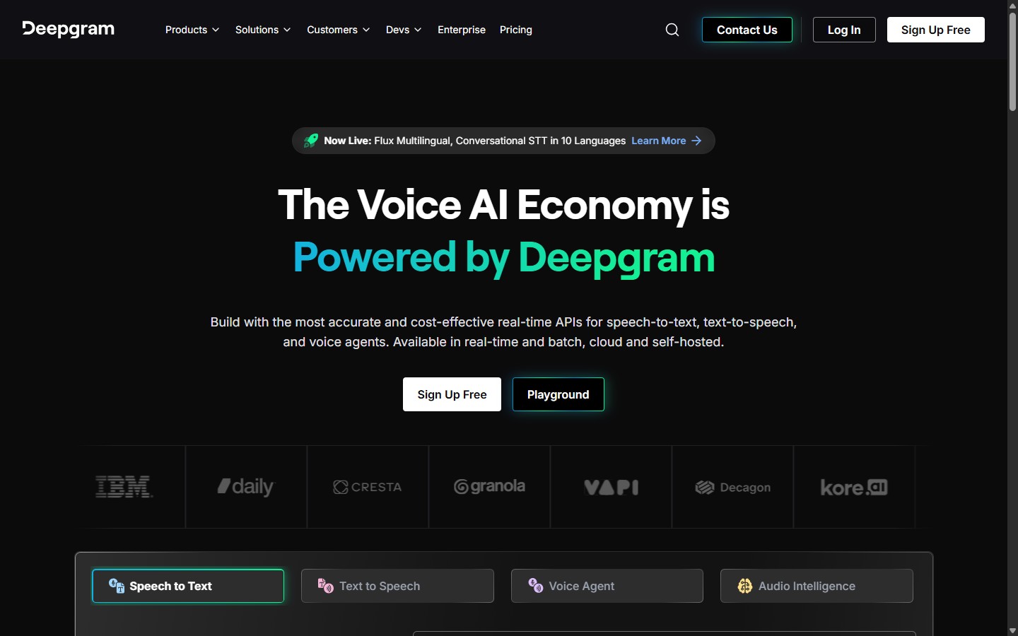 The Deepgram website - an international voice AI leader