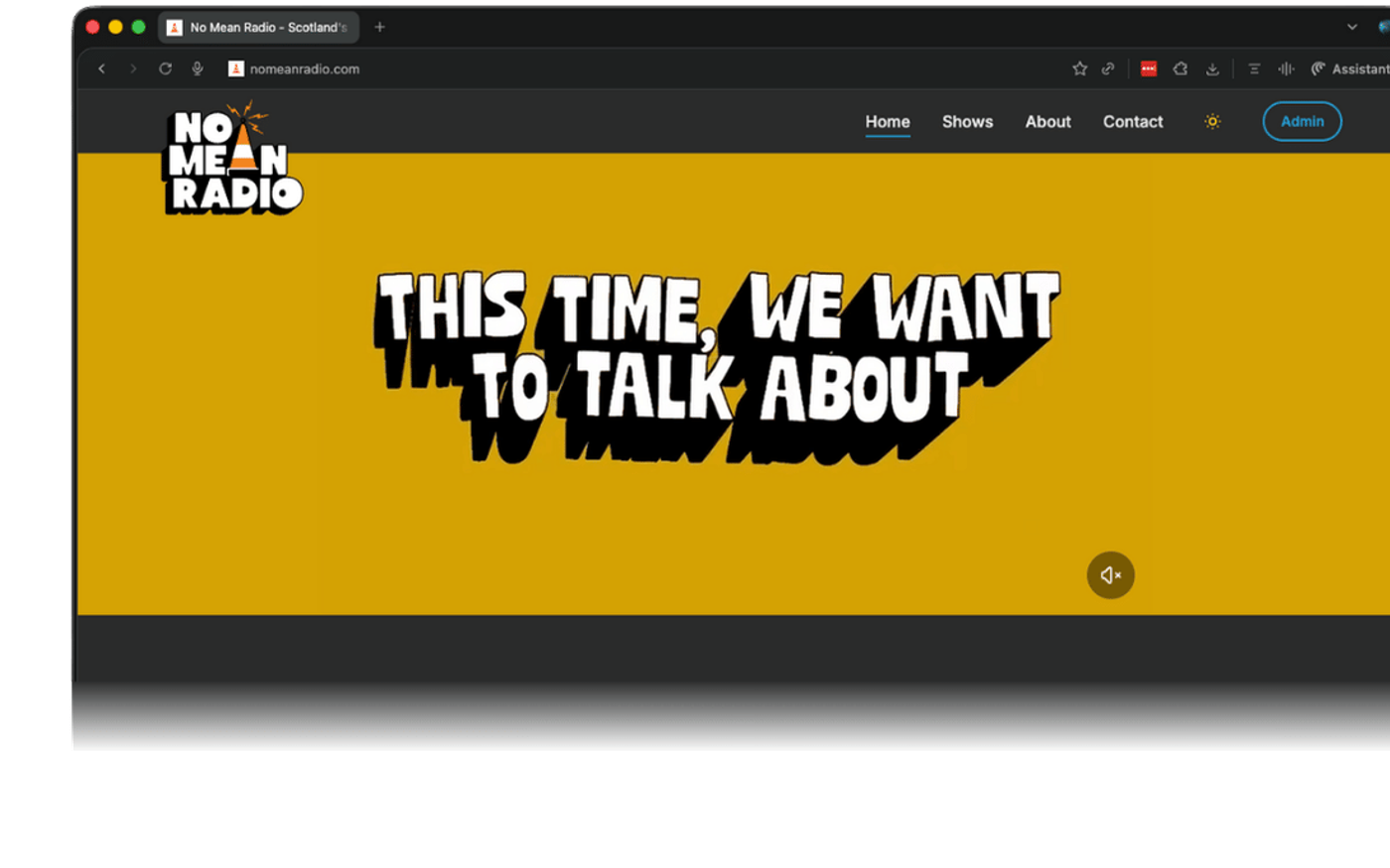 The No Mean Radio website, built by Grapeworks
